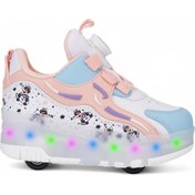 Resim Tekiner Işıklı Paten Tekerlekli Ayakkabı | LED Işıklı, Kaykaylı, Spor Çocuk Sneaker Patenli 