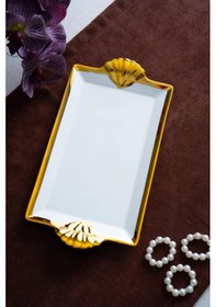 Resim Acar Arven Dikdörtgen Gold Sunum Tepsi - 33 Cm Beyaz 