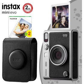 Resim Instax Mini Evo Kahverengi Fotoğraf Makinesi ve Siyah Deri Çantalı Hediye Seti 4 