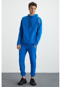 Resim Grimelange Malagos Erkek Içi Polarlı Yumuşacık 3 Iplik Içi Şardonlu Regular Kapüşonlu Mavi Sweatshirt 