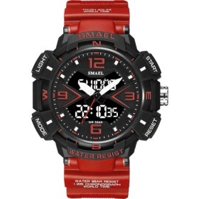 Resim Hanyang Kırmızı Smael Lüks Orijinal Spor Kol Saati Erkekler Için Kuvars Su Geçirmez Askeri Çift Ekran Moda Erkek Dijital Saatler Alarm (Yurt Dışından) 