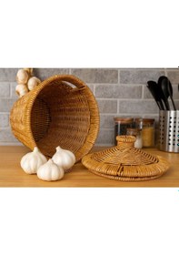 Resim Rattan Konik Soğan-patates-sarımsak Çok Amaçlı Sepet 20 Cm 1 Adet Sarı 