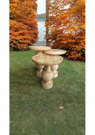 Resim Wood Ahşap 3 Lü Set Fitilli Mantar Yan Sehpa Modern Fiskos / Naturel Renk / Zigon Sehpa Vernikli Naturel 