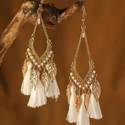 Resim Vintage Boho Çinko Alaşımlı Düşme ve Dangle Küpeler, Beyaz Püsküller ve Yaprak Kolye ile, Kadınlar için Zarif Kulak Takıları, Günlük ve Tatil Giyim için 