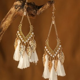 Resim Vintage Boho Çinko Alaşımlı Düşme ve Dangle Küpeler, Beyaz Püsküller ve Yaprak Kolye ile, Kadınlar için Zarif Kulak Takıları, Günlük ve Tatil Giyim için 