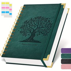 Resim FOCUS DAY A5 Spiral Defter - 300 Çizgili Sayfa (100GSM Kalın Kağıt), Sert Kapaklı Suni Deri Defter, Ağaç Tasarımı ve "Zamanınızı Keyifli Bir Şekilde Geçirin" Motifi, Okul, Ofis veya Kişisel Kullanım İçin İdeal, 14.48cm x 21.08cm, Defterler ve Günlükler 