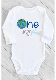 Resim Tuğbababy Baby 1 Yaş One Dünya Uzun Kol Çıtçıtlı Bebek Body Kız Erkek Beyaz 