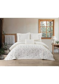 Resim Bohem Çiçekli 4 Parça Gri Pike Takımı 240 X 260 Cm Gri 