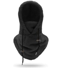 Resim Sherpa Kapşonlu Kayak Maskesi Kış Balaklavası Soğuk Hava Rüzgar Geçirmez Ayarlanabilir Sıcak Kapşonlu Koruma Şapka Bere Atkı - Siyah Diğer 