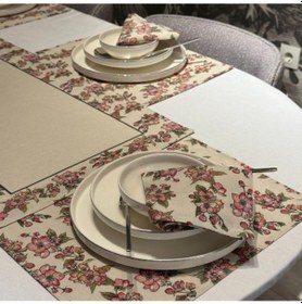 Resim Keten 6 Lı Rosa Desen 6 Amerikan Servis & 1 Runner 6 Peçete Çok Renkli 