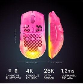 Resim Steelseries Aerox 3 Wireless Gen 2 - Magenta Haze 4K Kablosuz Gaming Mouse 