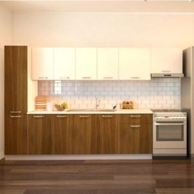 Resim Tdesigno Yaprak Hazır Mutfak Dolabı Kiler Dahil 320cm Ceviz Ve Beyaz Tezgah Dahil Ceviz 