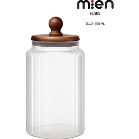 Resim Mien Akasya Kapak Ball Cam Kavanoz 1700ml Ahşap - Şeffaf 