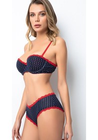 Resim Miorre Push-Up Dolgulu Straplez Puantiyeli Sütyen Takım Lacivert 
