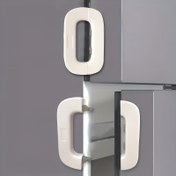 Resim 1 adet güvenlik buzdolabı kilidi - sıkışma önleyici, delme gerektirmeyen, çok fonksiyonlu kapı mandalı güvenli kapanma sağlar - kurşunsuz ABS+POM malzeme, gri/beyaz 