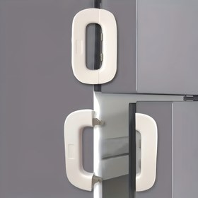 Resim 1 adet güvenlik buzdolabı kilidi - sıkışma önleyici, delme gerektirmeyen, çok fonksiyonlu kapı mandalı güvenli kapanma sağlar - kurşunsuz ABS+POM malzeme, gri/beyaz 