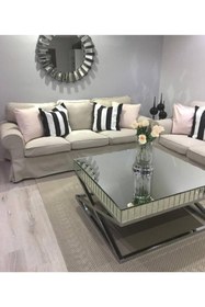 Resim Gençtürk Luxury Gümüş Aynalı Orta Sehpa 90x90 Paslanmaz Metal Yükseklik 45 Cm 