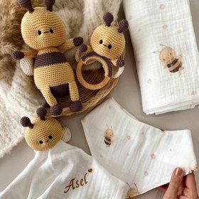 Resim Amigurumi Sevimli Arı Deluxe Bebek Seti - Önlük 