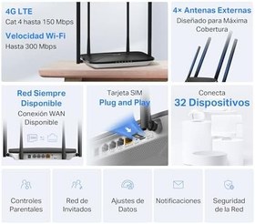 Resim Mercusys MB115-4G | N300 Mbps 4G LTE Router | SIM Kart Girişli | 4 Ethernet Portu | 4 Harici Antenli | 32 Cihaza Kadar Bağlantı | Mobil Uygulama Destekli 