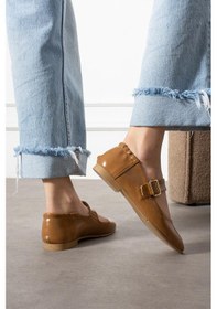 Resim Shoetek Hanna Kadın Babet Bantlı Tokalı Vizon Deri Vizon Cilt Vizon 