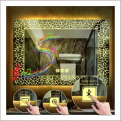 Resim Dnr-Mirror80x120 Cm Günışığı Ledli Tasarım Kumlamalı Dokunmatik Bluetoothlu Buğu Önleyicili Banyo Aynası 