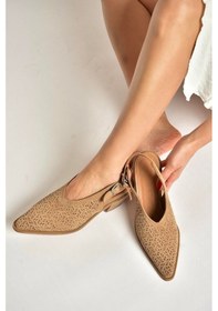 Resim Fox Shoes Y654300402 Bej Hakiki Deri Süet Klın Topuklu Kadın Ayakkabı Bej 
