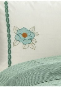 Resim Triko Örme Gül Nakışlı Battaniye Takımı -tivoli Rosetta Mint 