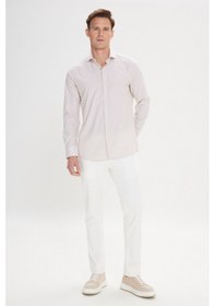 Resim AC&Co / Altınyıldız Classics Erkek Beyaz Vızon Slim Fit Dar Kesim Klasik Yaka Pamuklu Armürlü Gömlek Beyaz Vızon 