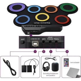 Resim Magicvoice G3002R 7 Ped Gökkuşağı Renkli Elektronik Roll Up Davul Kiti 