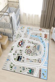 Resim PINKIE HOME Dijital Baskı Kaymaz Makinede Yıkanabilir Çocuk Odası Halısı Araba Yollu Trafik Çocuk Oyun Halısı-20 