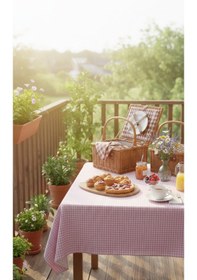 Resim 170x170 Cm Pötikare Kareli Sofra Bezi Masa Örtüsü, Piknik Örtüsü, Çok Amaçlı Şık Ve Dayanıklı Örtü Pembe 