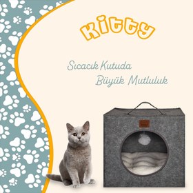 Resim Kitty, Kutu Şeklinde, Çift Taraflı Çıkarılabilir Minderli, Keçe Kedi Yatağı - 40 x 40 
