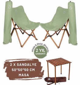 Resim Bag The Joy Ahşap Masa Sandalye Seti Kahve - Su Yeşili 50 50 50 CM 