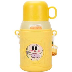 Resim Shotay ST-8817 480ml Askılı Silikon Kılıflı Pipetli Desenli Sarı Çelik Matara 