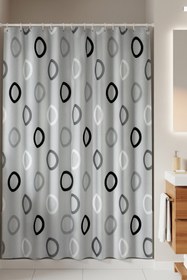 Resim Tropikhome Polyester Kumaş Geometrik Desen Gri Banyo Perdesi Yerli Üretim Duş Perdesi Plastik C-halka Hediye 