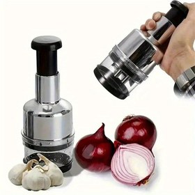 Resim Paslanmaz Çelik Manuel Sarımsak Sıkacağı ve Dayanıklı Plastik Pestle ile Gıda Doğrayıcı - 10 Çeşit Sebzeyi (Soğan, Biber, Kereviz, Sarımsak, Meyveler, Fındık, Otlar) Ezme İçin İdeal - Ev Kullanımı İçin Mükemmel Mutfak Aracı, Sarımsak Sıkma | Modern Mutfak Aracı | Dayanıklı Plastik Pestle 