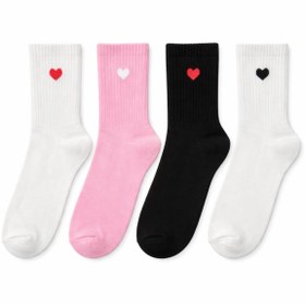 Resim SOLDE SOCKS 4'lü Set Kız Çocuk-Kadın Pamuklu Günlük Çorap - Kalpli Desen, Renkli Kombin, Kaliteli 