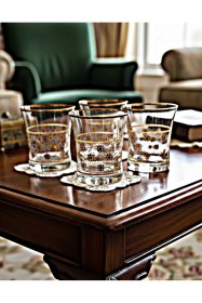 Resim Star Gold Altın Yaldızlı Şık Su Bardağı Seti 6 Adet Kristal Görünümlü Cam Bardak Şeffaf 