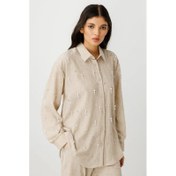 Resim On Fashion Önü İncili Oversize Kadın Gömlek 25Y.ON.GML.56538.01 (25Y.ON.GML.56538.01) 