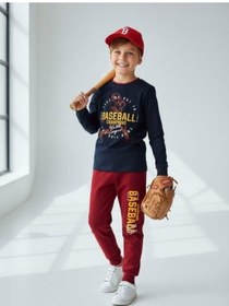 Resim Zekids Erkek Çocuk Pamuklu Baseball Baskılı Pijama Takımı-16818 Siyah 