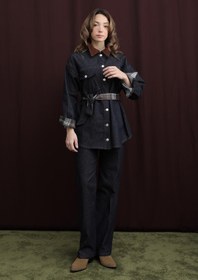 Resim Soul Kadın Ekose Detaylı Denim Ceket - 32413CKT - NAVY 