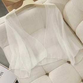 Resim Zik Hekiy Kadın Şifon Şal Crop Top, V-Yaka Kolsuz Hırka, Hafif Yazlık Rahat Giyim, Düz Renk, 2025 Koleksiyonu 