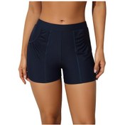 Resim Charmleaks Kadın Yüksek Bel Yüzme Şortu Cepli Elastik Düz Renk Tankini Bikini Mayo Altı Plaj Giyim Mayo Altı Lacivert 