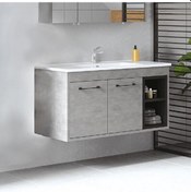 Resim Denko Latte 100 Cm Mdf Retro Gümüş Banyo Dolabı Alt Modül, Lavabo Gümüş 