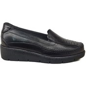 Resim Napa Shoes Kadın Hakiki Deri Sıkıştırılmış Köpük Taban Rahat Ultra Hafif Günlük Dolgu Topuk Ayakkabı Napa-2000 Siyah 