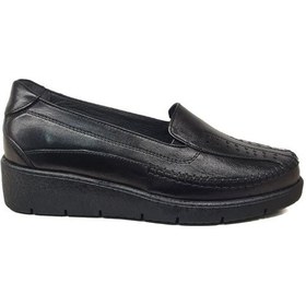 Resim Napa Shoes Kadın Hakiki Deri Sıkıştırılmış Köpük Taban Rahat Ultra Hafif Günlük Dolgu Topuk Ayakkabı Napa-2000 Siyah 