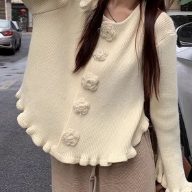 Resim Kadınlar İçin Bej Düğmeli Kardigan - Yumuşak Bol Kesim Uzun Kollu Sonbahar/Kışlık Kazak, Günlük ve Resmi Giyim, Şık Tasarım, Elde Yıkanabilir, Rahat Tarz 