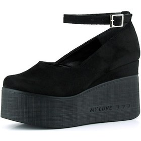 Resim Erkan Saçmacı Tushar Siyah Süet Yuvarlak Burun Bantlı Gizli Dolgu Topuklu Günlük Ayakkabı Siyah 