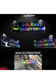 Resim CybillStore Gülümse Çekiyorum Hologramlı Vantuzlu Parlak Siyah Dekor Pleksi Plaka 22 x 7.5 CM 