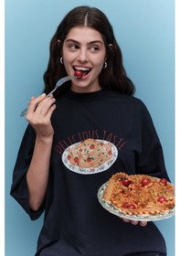 Resim Manuka Baskılı Kısa Kol T-shırt Pasta Pasta 